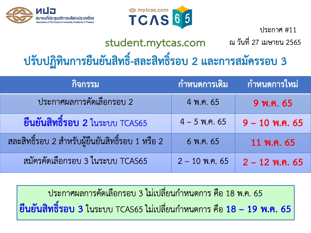 ปรับปฏิทินการยืนยันสิทธิ์-สละสิทธิ์ TCAS2